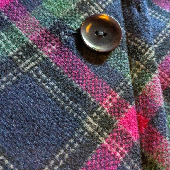 Talbots Size 10 Magenta, Green, & Blue Plaid Wool Blend Blazer Jacket - Picture 3 of 9